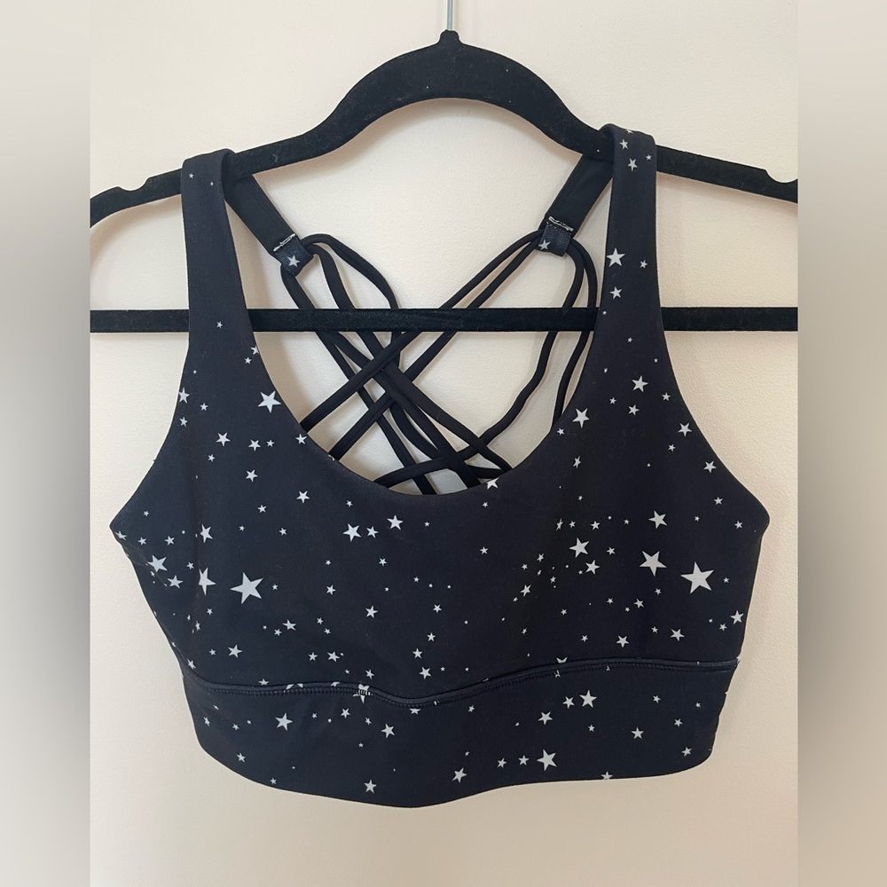 Wildfox Starry Black Sports Bra, Crossed-Back Design